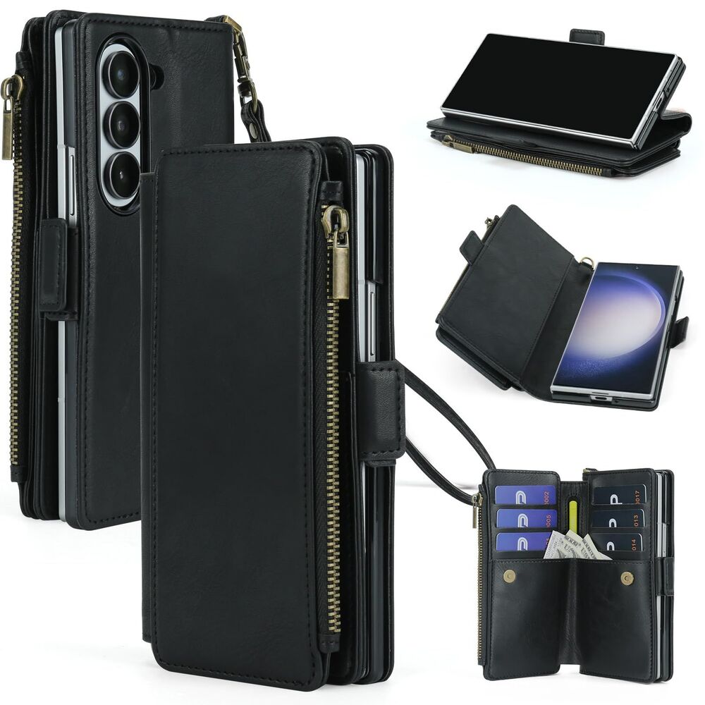 Galaxy Z Fold 6 S Pen Holder,PU Leather Strap Wristlet Flip Case, 20I-190PH003